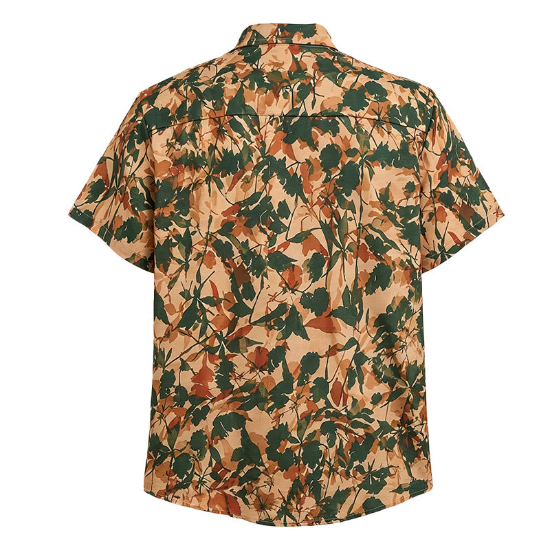 Camicia da uomo con stampa botanica a foglie, nei toni del verde terra e del beige. - image 5