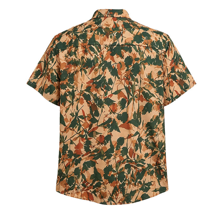 Camicia da uomo con stampa botanica a foglie, nei toni del verde terra e del beige. - image 5
