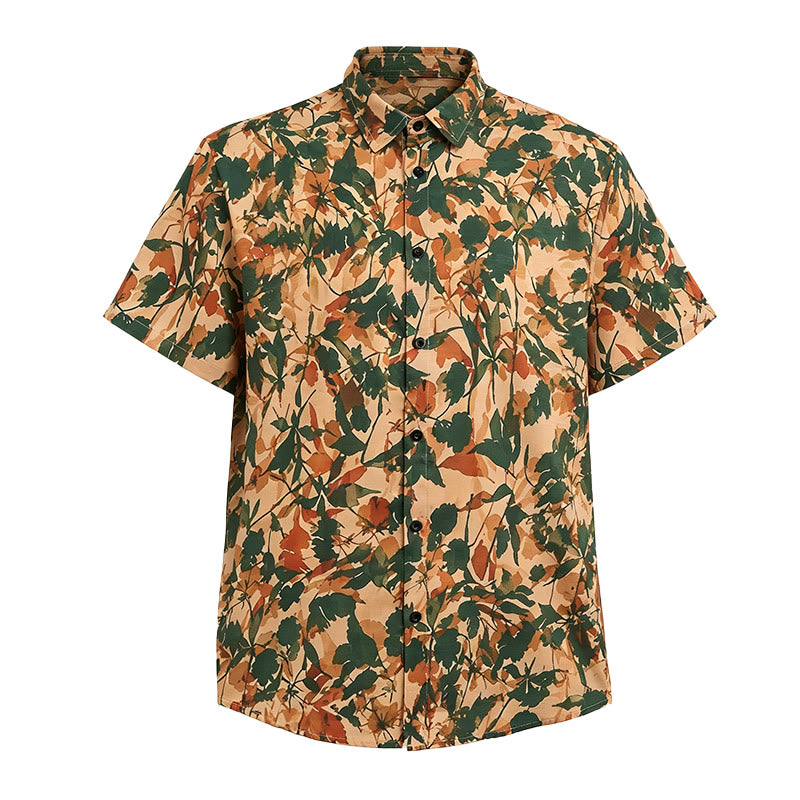 Camicia da uomo con stampa botanica a foglie, nei toni del verde terra e del beige. - image 4