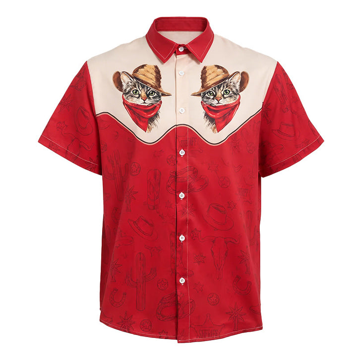 Camicia da uomo vintage con stampa a tema western con cactus e gatto - image 4