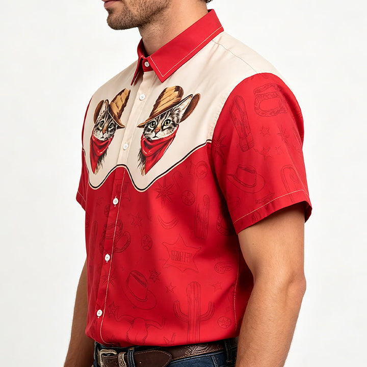 Camicia da uomo vintage con stampa a tema western con cactus e gatto - image 2