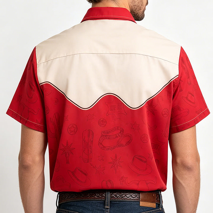 Camicia da uomo vintage con stampa a tema western con cactus e gatto - image 3