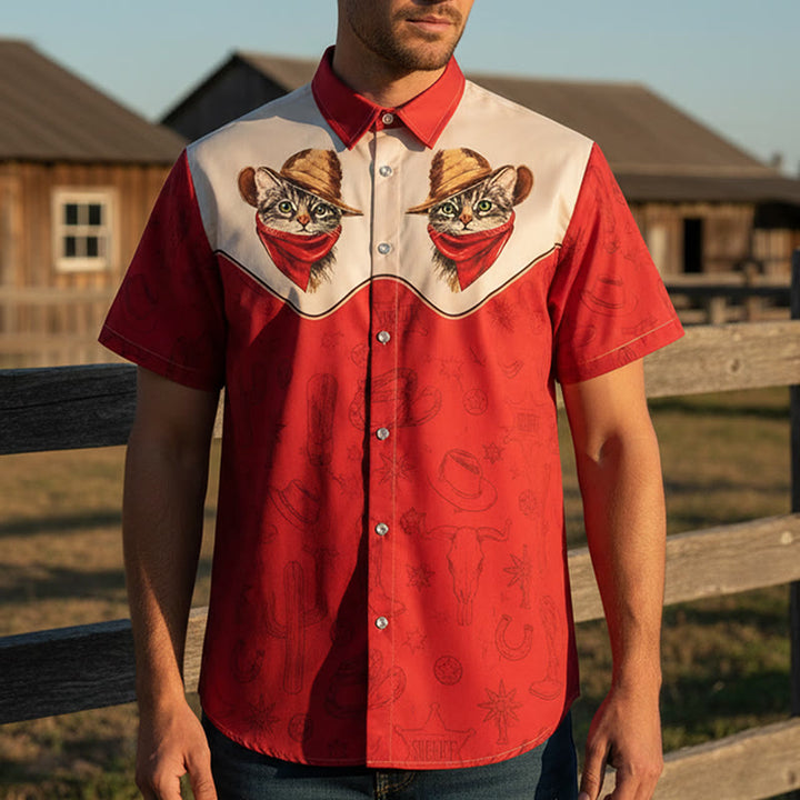 Camicia da uomo vintage con stampa a tema western con cactus e gatto - image 0