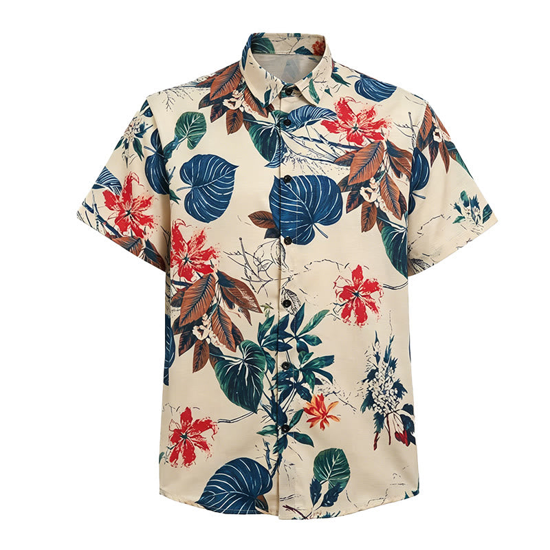 Camicia da uomo color crema con stampa botanica e tema tropicale. - image 4