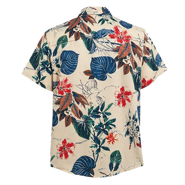 Camicia da uomo color crema con stampa botanica e tema tropicale. - image 5