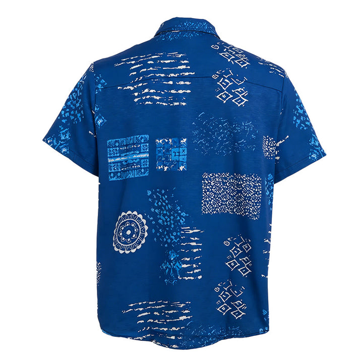 Camicia da uomo blu navy con stampa patchwork ispirata al batik. - image 5