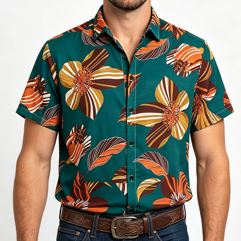 Camicia da uomo color verde acqua con stampa botanica floreale hawaiana - Verde acqua - 5XL - image 1