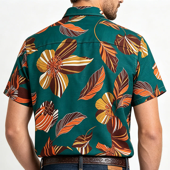 Camicia da uomo color verde acqua con stampa botanica floreale hawaiana - image 3