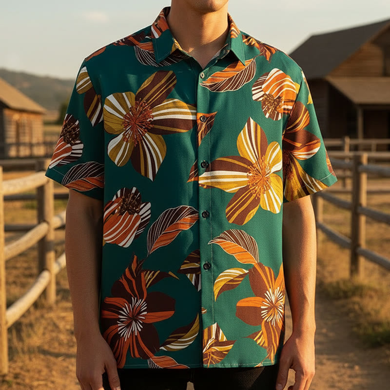 Camicia da uomo color verde acqua con stampa botanica floreale hawaiana - image 0