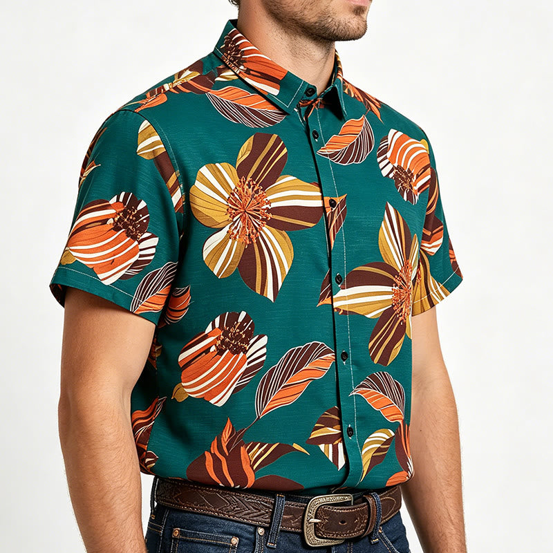 Camicia da uomo color verde acqua con stampa botanica floreale hawaiana - image 2