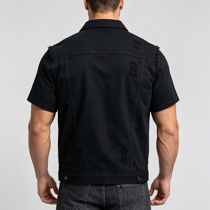 Gilet da uomo in denim strappato e senza maniche, effetto usurato - image 3