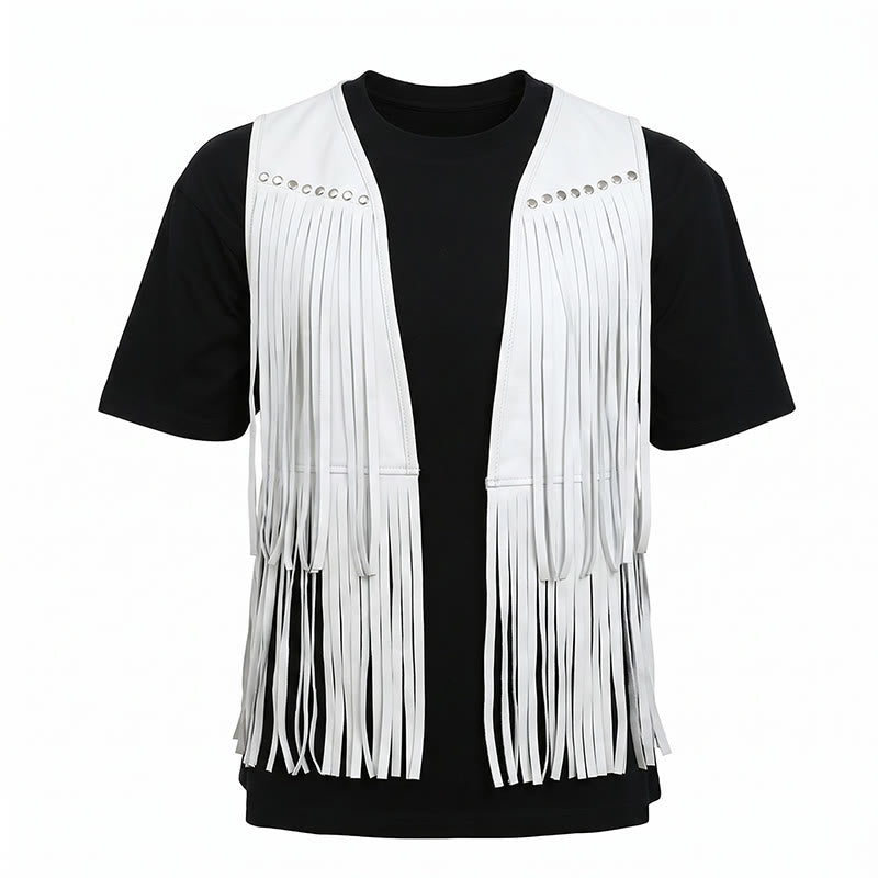 Gilet da uomo hippie in finta pelle scamosciata con frange e borchie - image 10