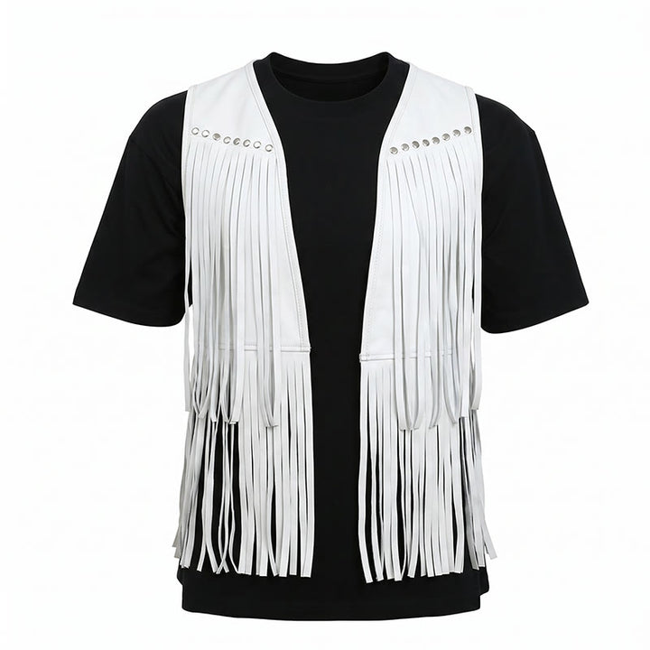 Gilet da uomo hippie in finta pelle scamosciata con frange e borchie - image 10