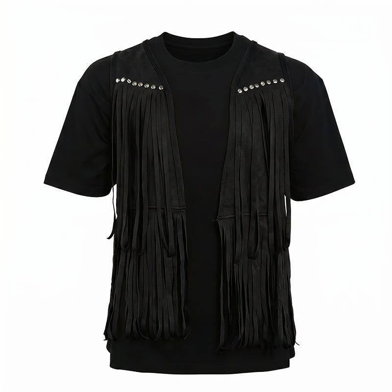 Gilet da uomo hippie in finta pelle scamosciata con frange e borchie - image 9