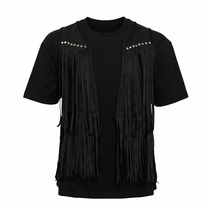 Gilet da uomo hippie in finta pelle scamosciata con frange e borchie - image 9