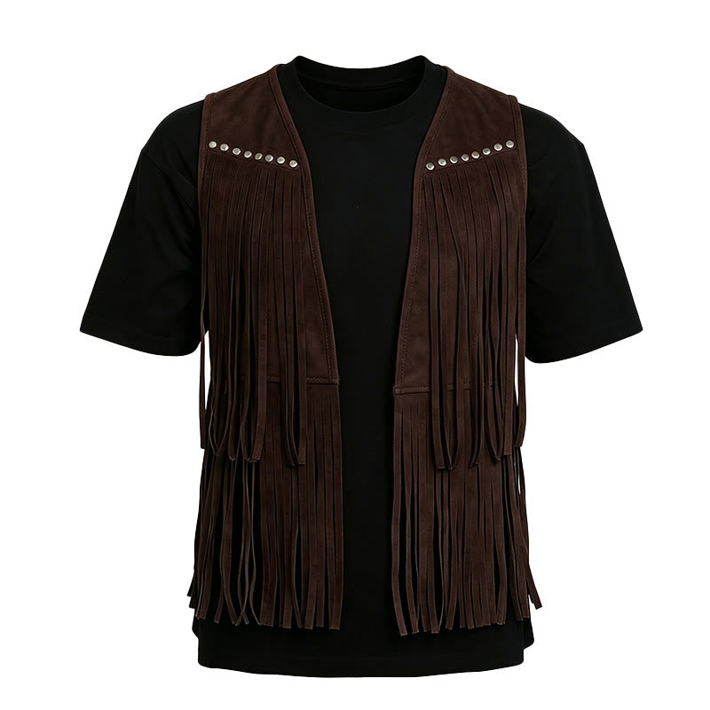 Gilet da uomo hippie in finta pelle scamosciata con frange e borchie - image 12