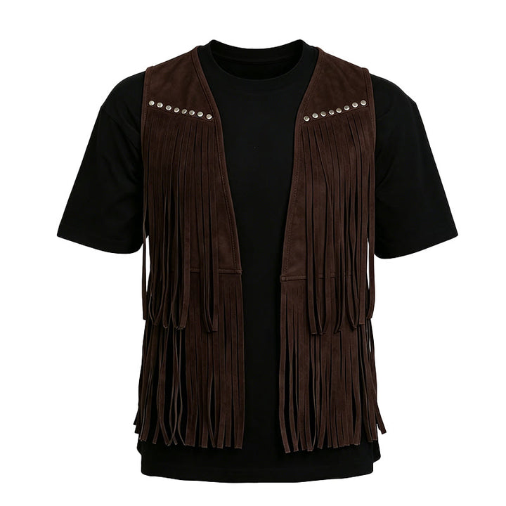 Gilet da uomo hippie in finta pelle scamosciata con frange e borchie - image 12