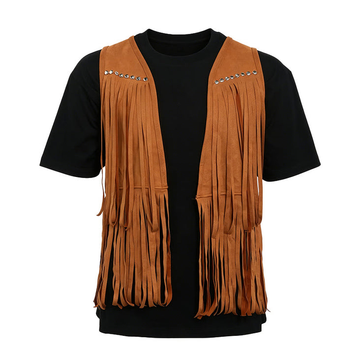 Gilet da uomo hippie in finta pelle scamosciata con frange e borchie - image 8