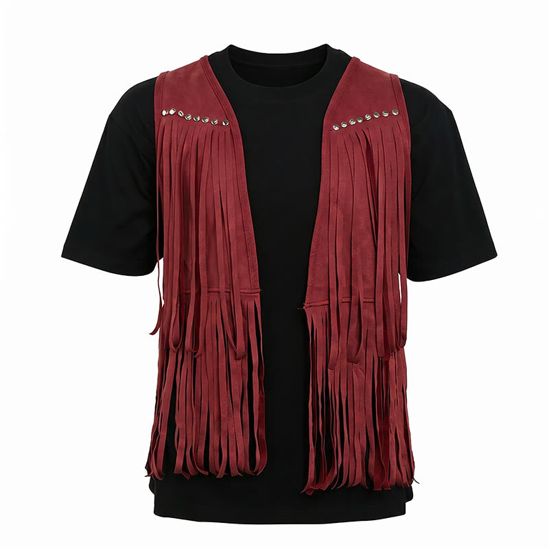 Gilet da uomo hippie in finta pelle scamosciata con frange e borchie - image 11