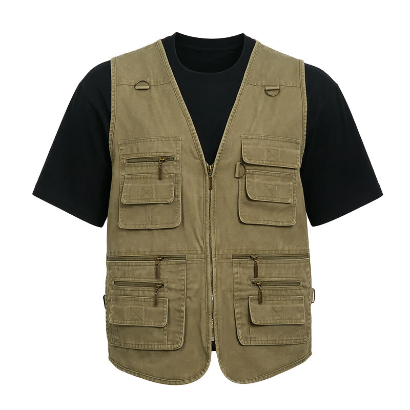 Gilet da uomo in tela lavata per attività all'aperto con molteplici tasche con cerniera. - image 7