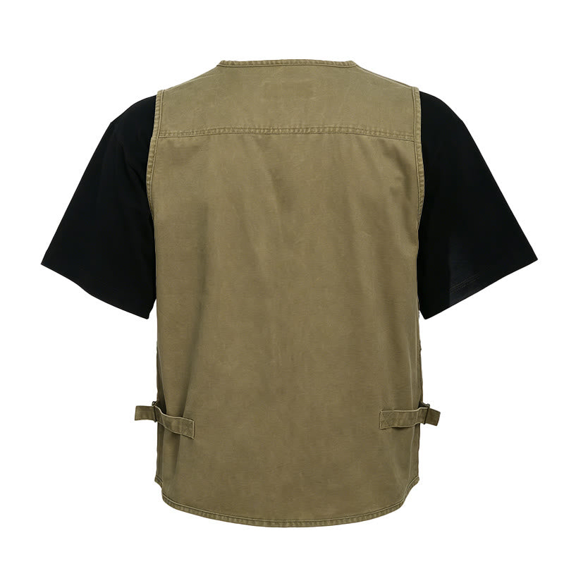 Gilet da uomo in tela lavata per attività all'aperto con molteplici tasche con cerniera. - image 8