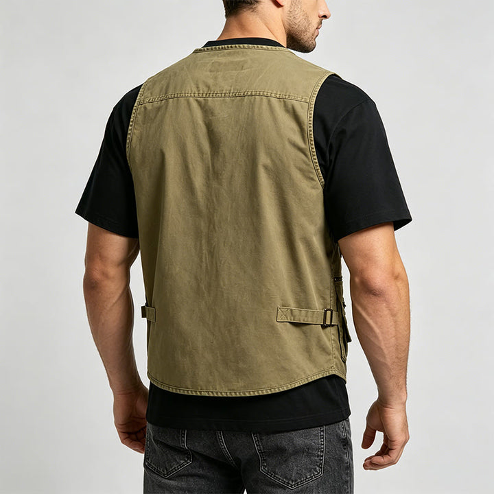 Gilet da uomo in tela lavata per attività all'aperto con molteplici tasche con cerniera. - image 3