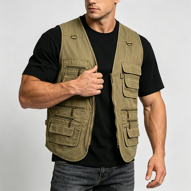 Gilet da uomo in tela lavata per attività all'aperto con molteplici tasche con cerniera. - image 1