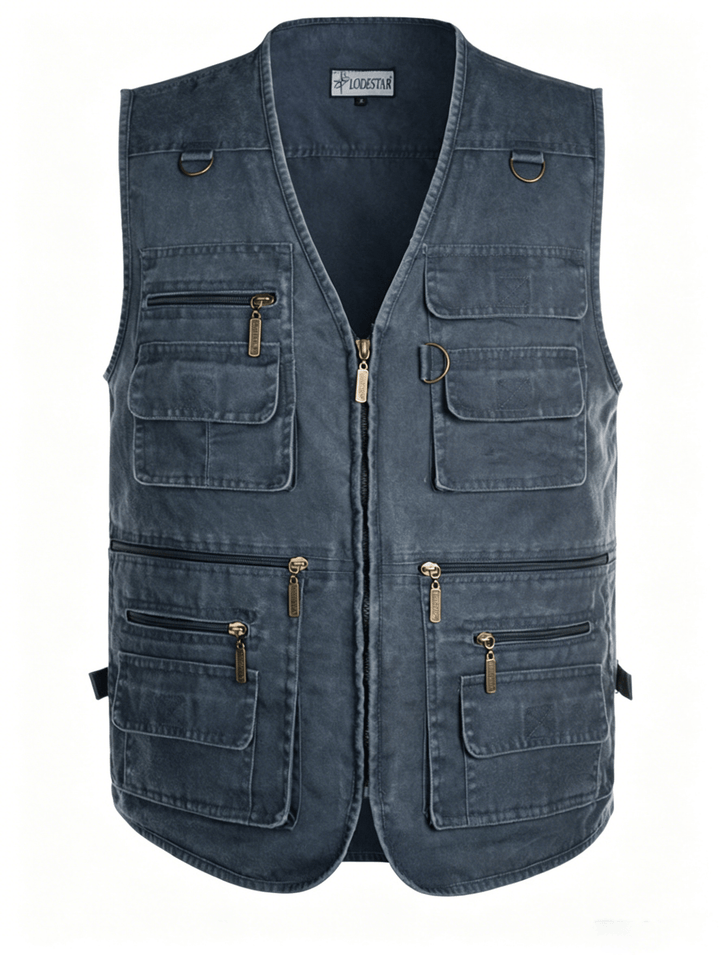 Gilet da uomo in tela lavata per attività all'aperto con molteplici tasche con cerniera. - image 11