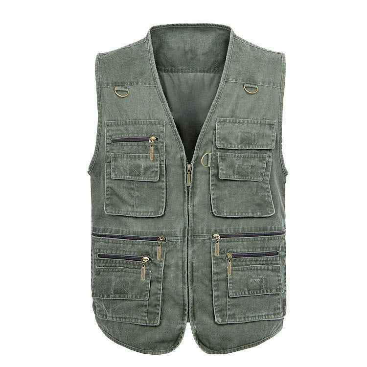 Gilet da uomo in tela lavata per attività all'aperto con molteplici tasche con cerniera. - image 9
