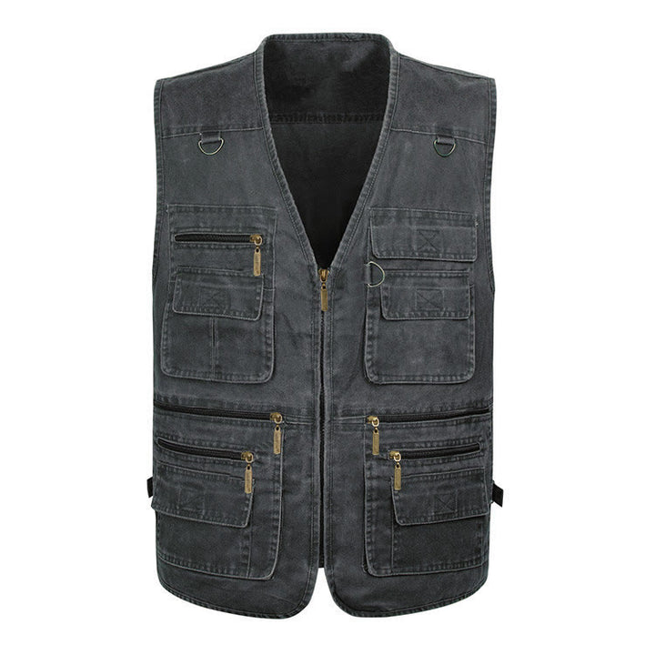 Gilet da uomo in tela lavata per attività all'aperto con molteplici tasche con cerniera. - image 10