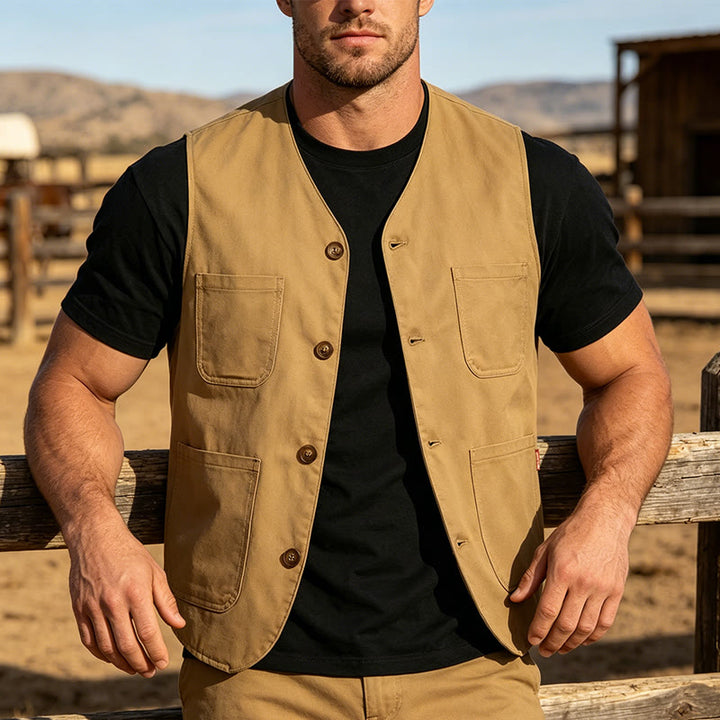 Gilet da lavoro leggero da uomo con bottoni, ideale per attività all'aperto. - Beige - 2XL - image 0