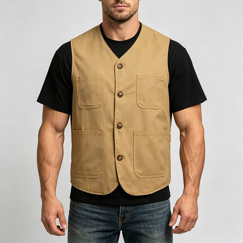 Gilet da lavoro leggero da uomo con bottoni, ideale per attività all'aperto. - image 1