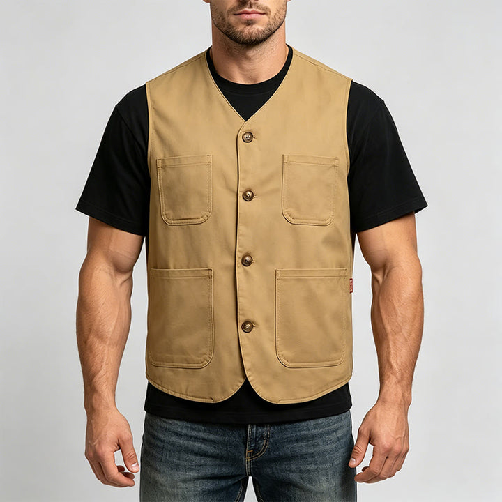 Gilet da lavoro leggero da uomo con bottoni, ideale per attività all'aperto. - image 1