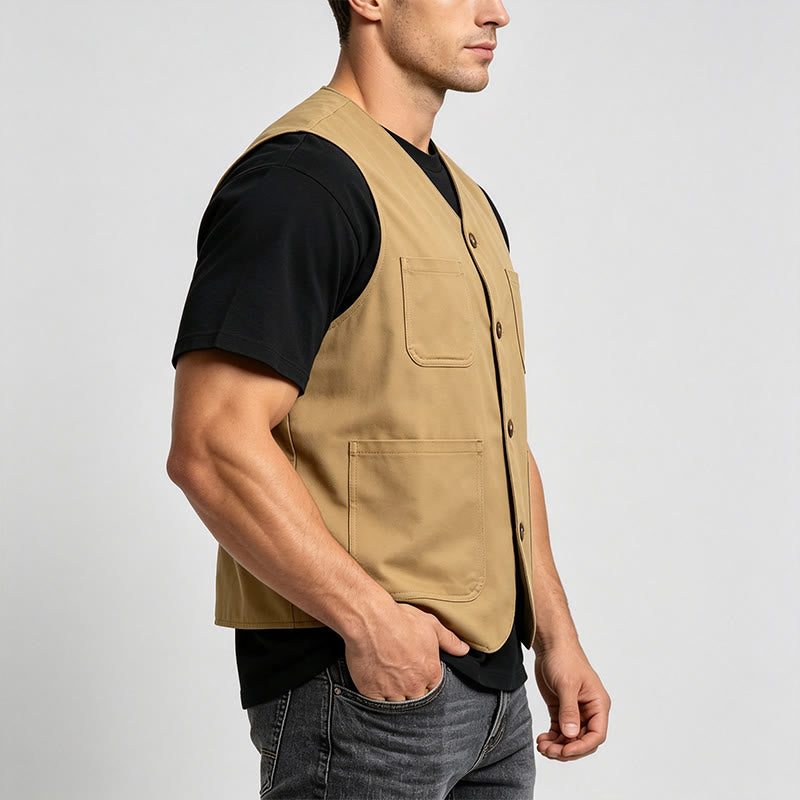 Gilet da lavoro leggero da uomo con bottoni, ideale per attività all'aperto. - image 2