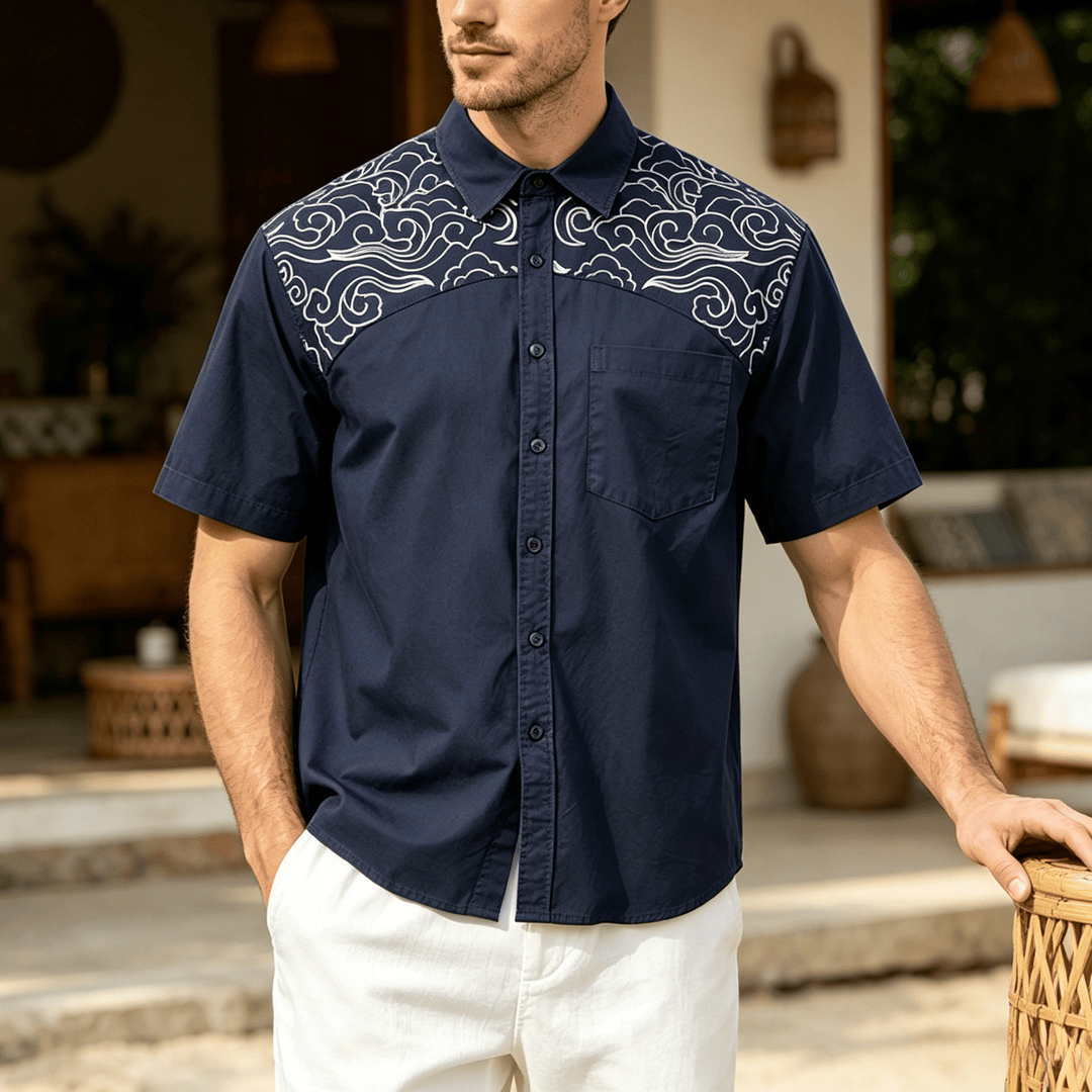 Maglietta a maniche corte con ricamo a nuvola in stile streetwear - Marina - 4XL - image 0
