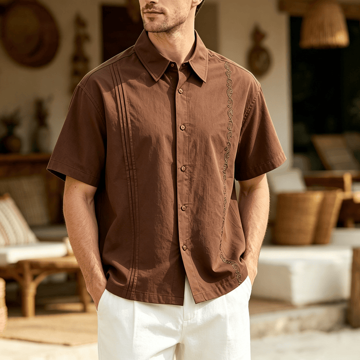 Camicia oversize a maniche corte marrone scuro con ricami laterali. - Marrone scuro - 3XL - image 0