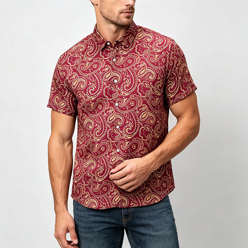 Camicia elegante da uomo di lusso con motivo paisley vintage lucido - image 1