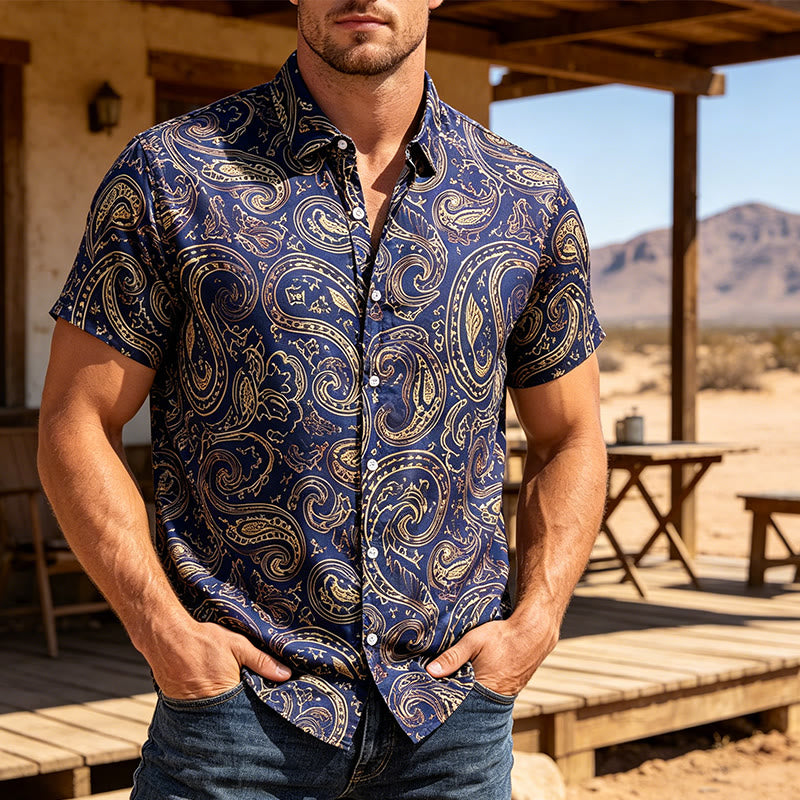 Camicia elegante da uomo di lusso con motivo paisley vintage lucido - Marina - 3XL - image 4