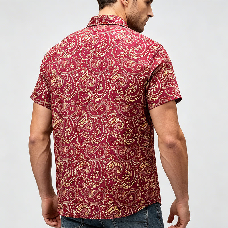 Camicia elegante da uomo di lusso con motivo paisley vintage lucido - image 3