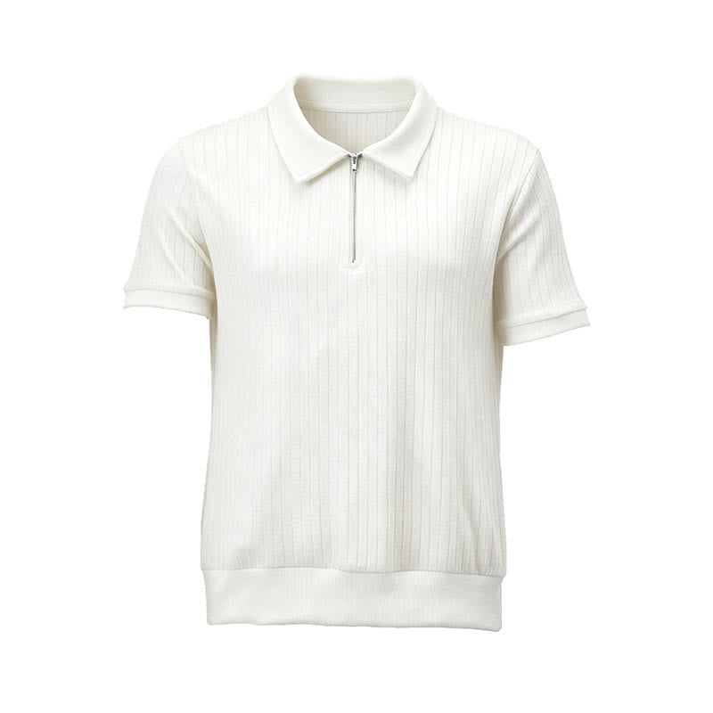 Polo da uomo a coste verticali con collo a zip - image 15