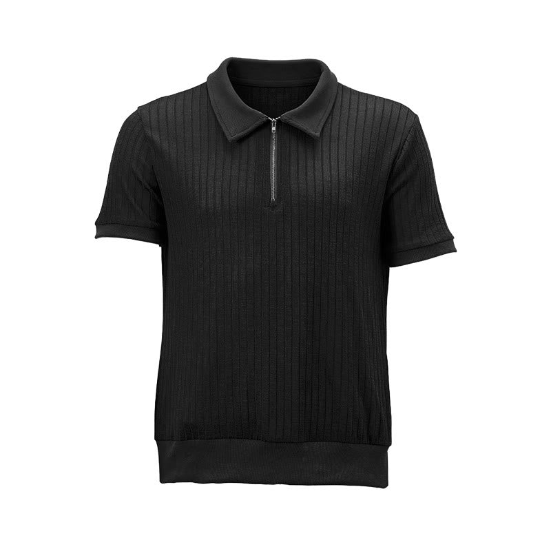Polo da uomo a coste verticali con collo a zip - image 14