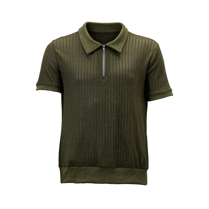 Polo da uomo a coste verticali con collo a zip - image 12