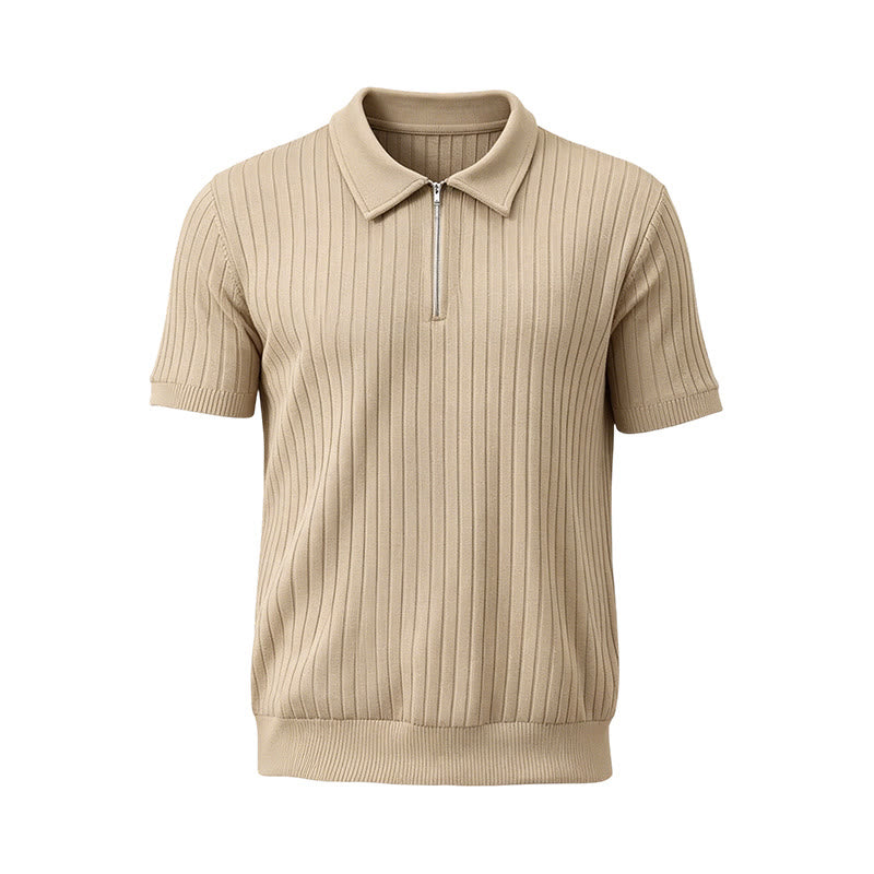 Polo da uomo a coste verticali con collo a zip - image 18