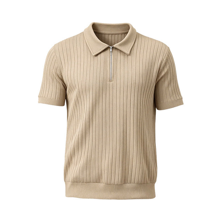 Polo da uomo a coste verticali con collo a zip - image 18