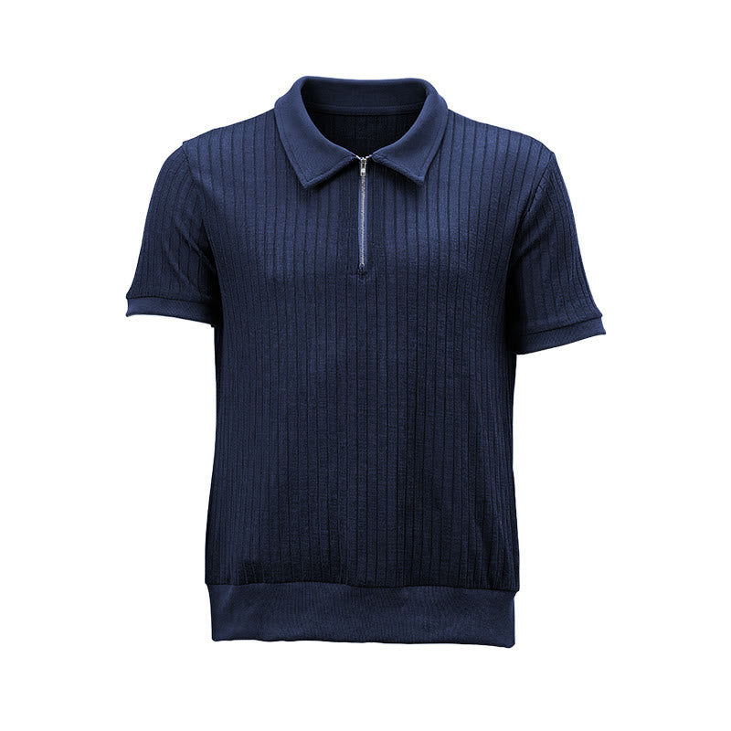 Polo da uomo a coste verticali con collo a zip - image 17