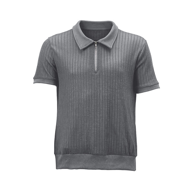 Polo da uomo a coste verticali con collo a zip - image 16