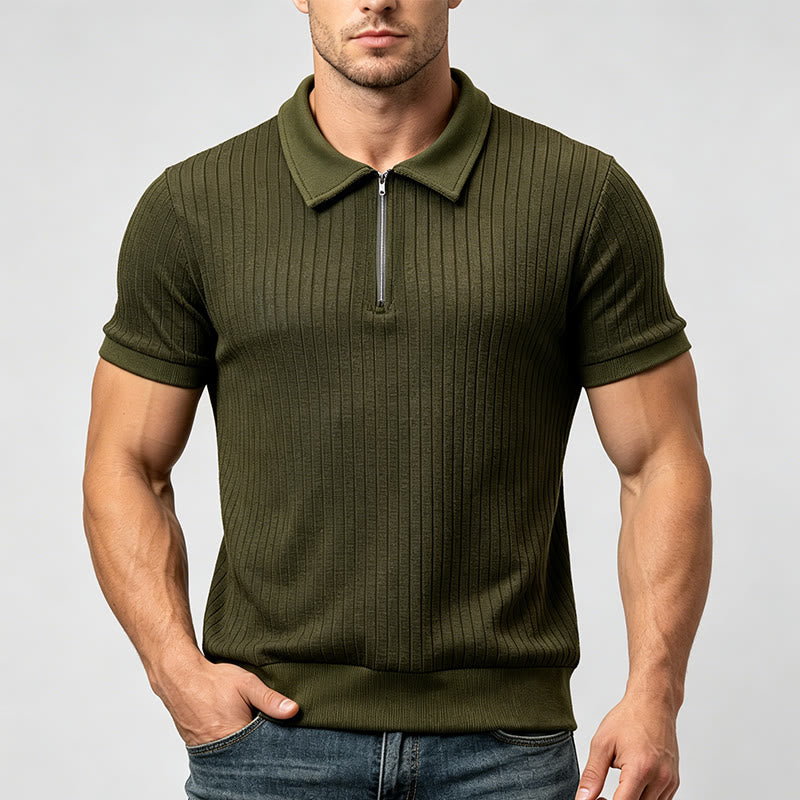 Polo da uomo a coste verticali con collo a zip - image 1