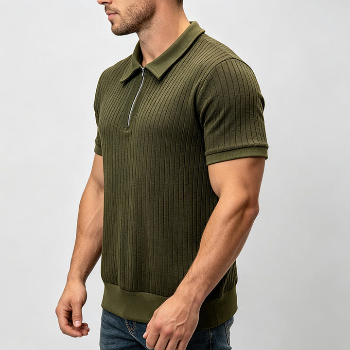 Polo da uomo a coste verticali con collo a zip - image 2