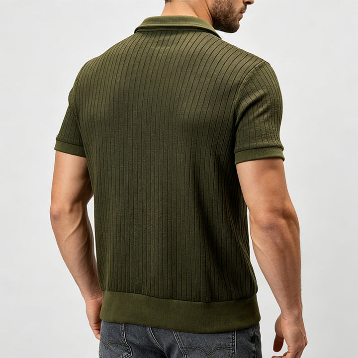Polo da uomo a coste verticali con collo a zip - image 3