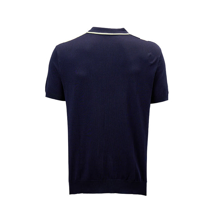 Polo da uomo in maglia a righe color-block blu navy e salvia in stile retrò - image 10
